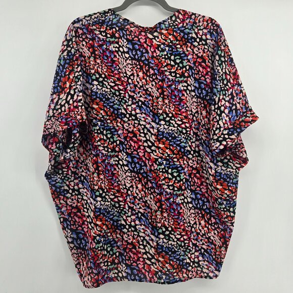 JODIFL Abstract Print Short Sleeve Flowy V Neck Blouse - L Multi Color - Picture 2 of 5